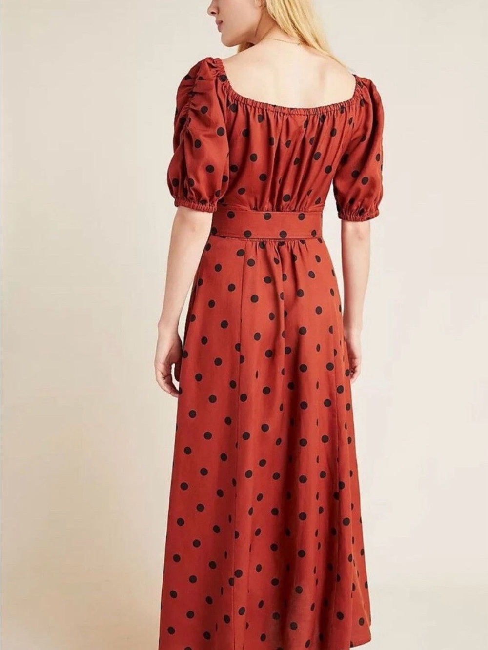 Anthropologie Maeve Maxi Dress Womens Sz 0 Lucienne Off-the-Shoulder Polka Dot - Picture 2 of 11